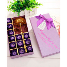 1 Pack Mother's Day Couple Gift Simulated Rose Soap Golden Foil Flower With Box - purple