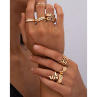 11PCS Serpentine & Floral Design Rings Set - gold