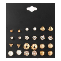 12 Pairs Rhinestone Beaded Pattern Ear Cuff Earring Set - gold