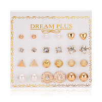 12Pairs Minimalist Crystal Stone Geometric Stud Earrings Set - style1