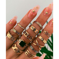 13PCS Geometric & Star Design Rings Set - gold