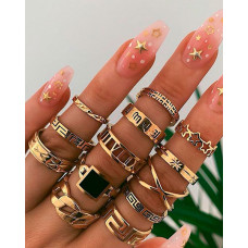 13PCS Geometric & Star Design Rings Set - gold