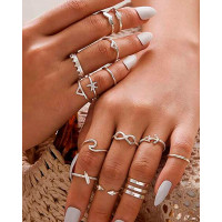 14PCS Arrow & Boat Anchor Decor Ring - silver