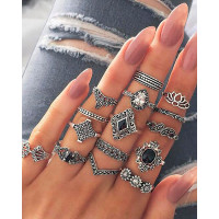 15pcs Stackable Geometric Fashionable Rings Set - silver