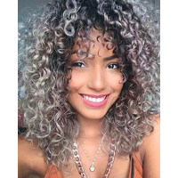 18 Inches Bob Lace Front Wigs Natural Ombre Curly Explosion Wig - Light Brown