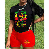 1865 Juneteenth Figure Print Top & Shorts Set - red