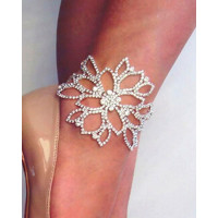 1p Rhinestone Floral Shaped Wedding Fashion Jewelry Anklet - silver