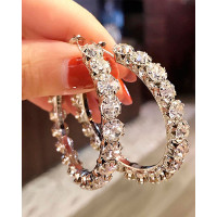 1Pair Allover Rhinestone Hoop Earrings - silver