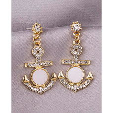 1Pair Anchor Shaped Rhinestone Drop Earrings - gold