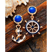 1Pair Anchor Wheel Shaped Drop Earrings - blue