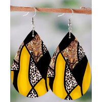 1Pair Baroque Leopard Print WaterDrop Hook Earrings - yellow