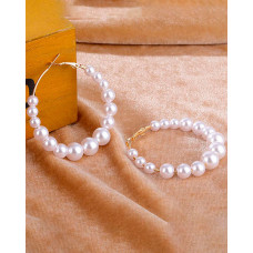 1Pair Beaded Pearls Hoop Earrings - white