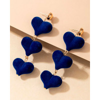 1Pair Black Love Velvet Layered Heart Dangle Earrings - blue