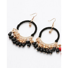 1Pair Bohemian Braided Waterdrop Tassel Hoop Earrings - black