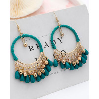 1Pair Bohemian Braided Waterdrop Tassel Hoop Earrings - blue