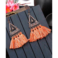 1Pair Bohemian Ethnic Style Tribal Triangle Tassel Design Hook Earrings - orange