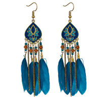 1Pair Bohemian Hollow Out Geometric Feather Drop Earrings - style3