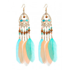 1Pair Bohemian Hollow Out Geometric Feather Drop Earrings - style4