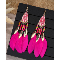 1Pair Bohemian Hollow Out Geometric Feather Drop Earrings - style5