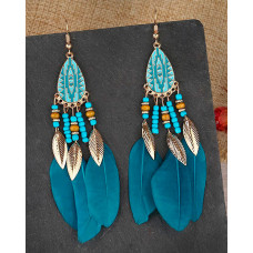 1Pair Bohemian Hollow Out Geometric Feather Drop Earrings - style6