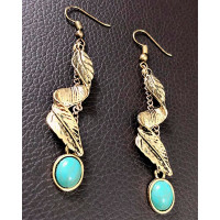 1Pair Bohemian Leaf Twisted Turquoise Hook Earrings - gold