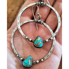 1Pair Bohemian Turquoise Hoop Earrings - silver