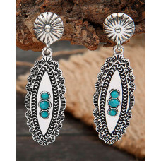 1Pair Bohemian Turquoise Oval Drop Earrings - silver