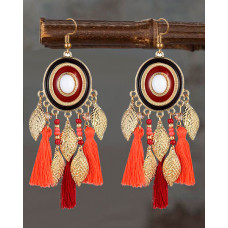 1Pair Bohemian Vintage Leaf Tassel Design Hook Earrings - red