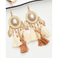 1Pair Bohemian Vintage Leaf Tassel Design Hook Earrings - white