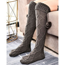 1Pair Braided Bowknot Decor Skinny Long Socks - Dark grey