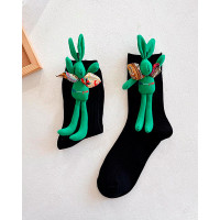 1Pair Bunny Pattern Embroidery Socks - black