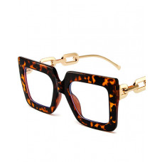 1Pair Chain Clear Lens Big Square Frame Glasses - Leopard