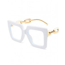 1Pair Chain Clear Lens Big Square Frame Glasses - white