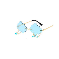 1Pair Chain Decor Cloud Shaped Rimless Fashion Sunglasses - blue