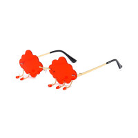 1Pair Chain Decor Cloud Shaped Rimless Fashion Sunglasses - red