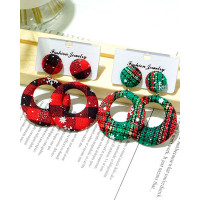 1Pair Christmas Plaid Snowflake Hoop Drop Earrings - red