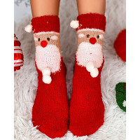 1Pair Christmas Santa Fuzzy Thermal Socks - red