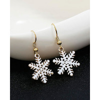 1Pair Christmas Snowflake Pattern Drop Earrings - white