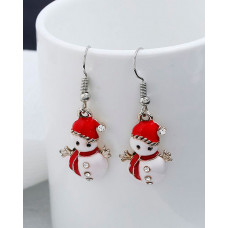 1Pair Christmas Snowman Pattern Studded Drop Earrings - white