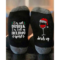 1Pair Christmas Wine Glass Letter Print Socks - style3