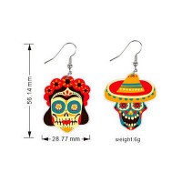 1Pair Cinco De Mayo Mexico Cartoon Horse Hat Skull Wine Bottle Cactus Jalapeno Earrings - style4