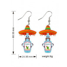 1Pair Cinco De Mayo Mexico Cartoon Horse Hat Skull Wine Bottle Cactus Jalapeno Earrings - style6