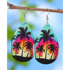 1Pair Coconut Tree Landscape Waterdrop Hook Earrings - Multicolor