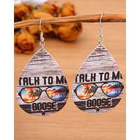 1Pair Coconut Tree Letter Print Waterdrop Hook Earrings - Multicolor