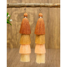 1Pair Colorblock Bohemian Layered Tassel Drop Earrings - beige