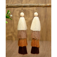 1Pair Colorblock Bohemian Layered Tassel Drop Earrings - black