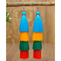 1Pair Colorblock Bohemian Layered Tassel Drop Earrings - red