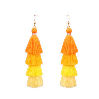 1Pair Colorblock Bohemian Layered Tassel Drop Earrings - yellow