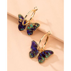 1Pair Colorful Butterfly Small Hoop Earrings - green