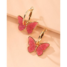 1Pair Colorful Butterfly Small Hoop Earrings - hot pink